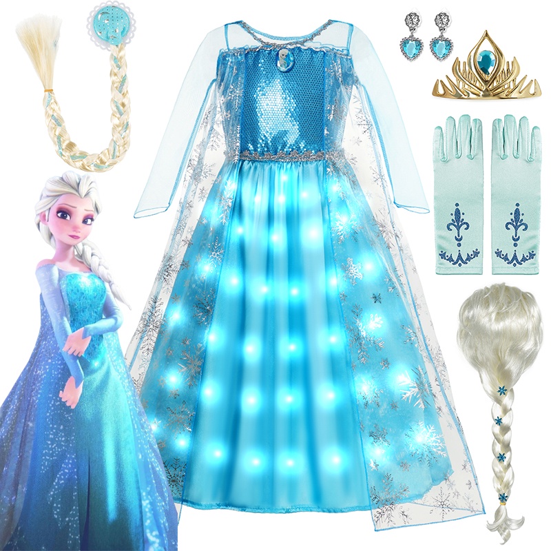 Luz LED Congelada Snow Queen Elsa Anna Para Meninas Cosplay Fantasias De Festa  Vestido De Baile De Finalistas Princesa
