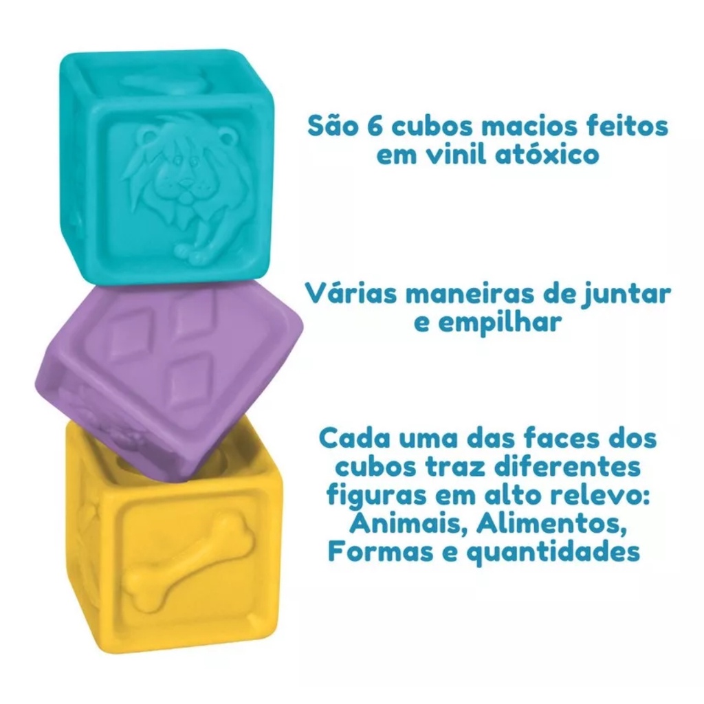 Cubos para Empilhar Mordedor Blocos Coloridos para Bebê Pais e Filhos 10821
