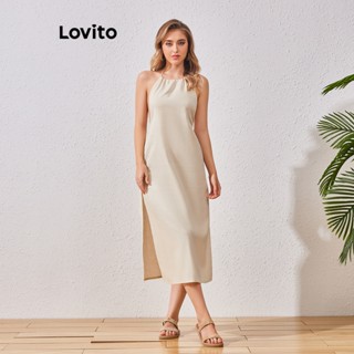 Lovito Vestido Boho Liso Sem Costas Para Mulheres LBL07080