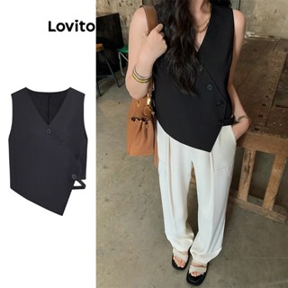 Lovito Elegante Blusa Feminina Lisa com Botão L74ED128