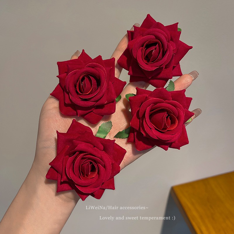 Clipes De Flor De Rosa Vermelha Vintage Cabelo Acessórios De Moda Para Meninas Doces em Oferta na Shopee