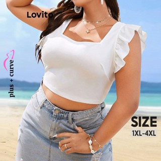 Lovito Regata Feminina Elegante Com Babados Lisos Plus Size LNL43041