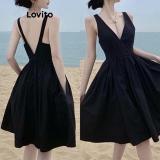 Lovito Vestido Básico Liso Casual Para Mulheres LNE43187