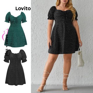 Lovito Vestido de Tamanho Plus com Estampa Polka Dot e Mangas Bufantes com Cordão para Mulheres LBE02087 (Multicolorido)