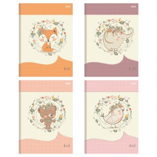 Caderno (PEQUENO) Brochura 1/4 Capa Dura Costurado 14x20cm 80 Folhas So Cute São Domingos | Brochurinho | Fofinho | Ursinho | Raposa | Elefante | Passaro | Meninas | Delicado