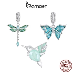 Bamoer 925 Sterling Sliver Charme De Fita De Beija-Flor Verde Borboleta Libélula Série De Acessórios Para Pulseira