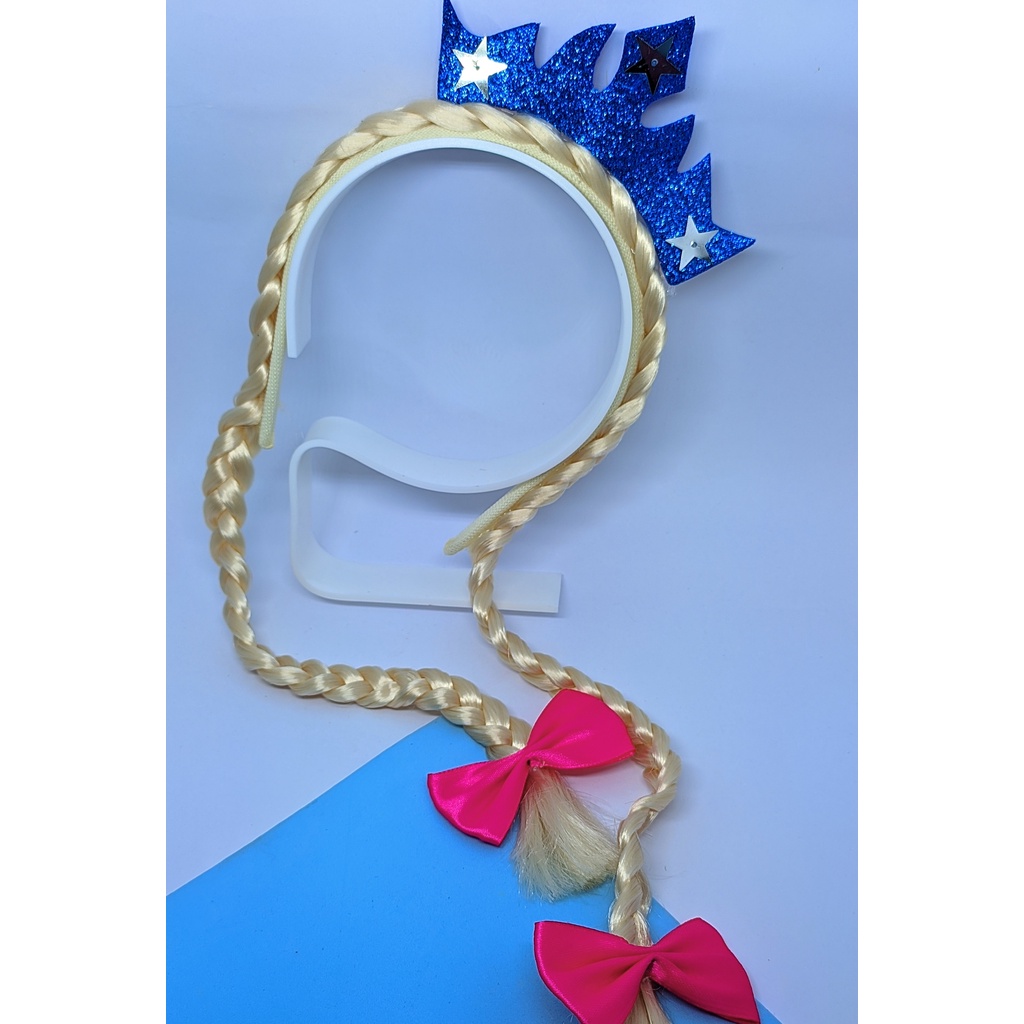 Tiara de Cabelo Infantil Personagens Disney Princesa Frozen Arquinho com Trança e Laço Coroa Acessórios de Meninas