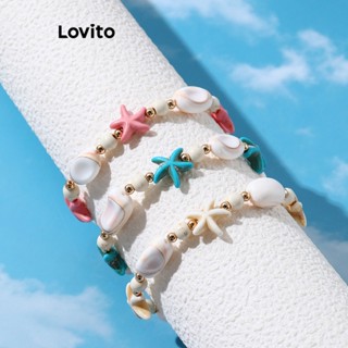 Lovito Pulseira Casual De Cor Macaron Com Miçangas E Estrela Do Mar Doce Para Mulheres LCS05077