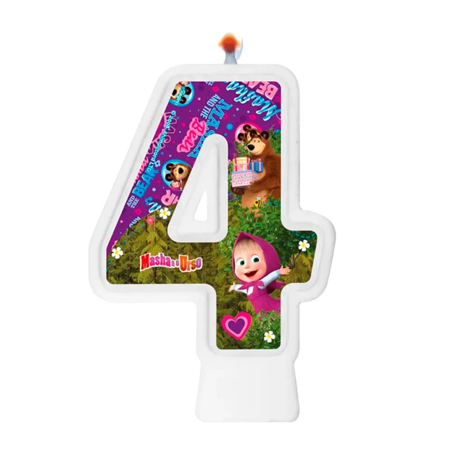 Vela Festa Masha e o Urso - Número 4 - 1 unidade - Regina - Rizzo em Oferta na Shopee