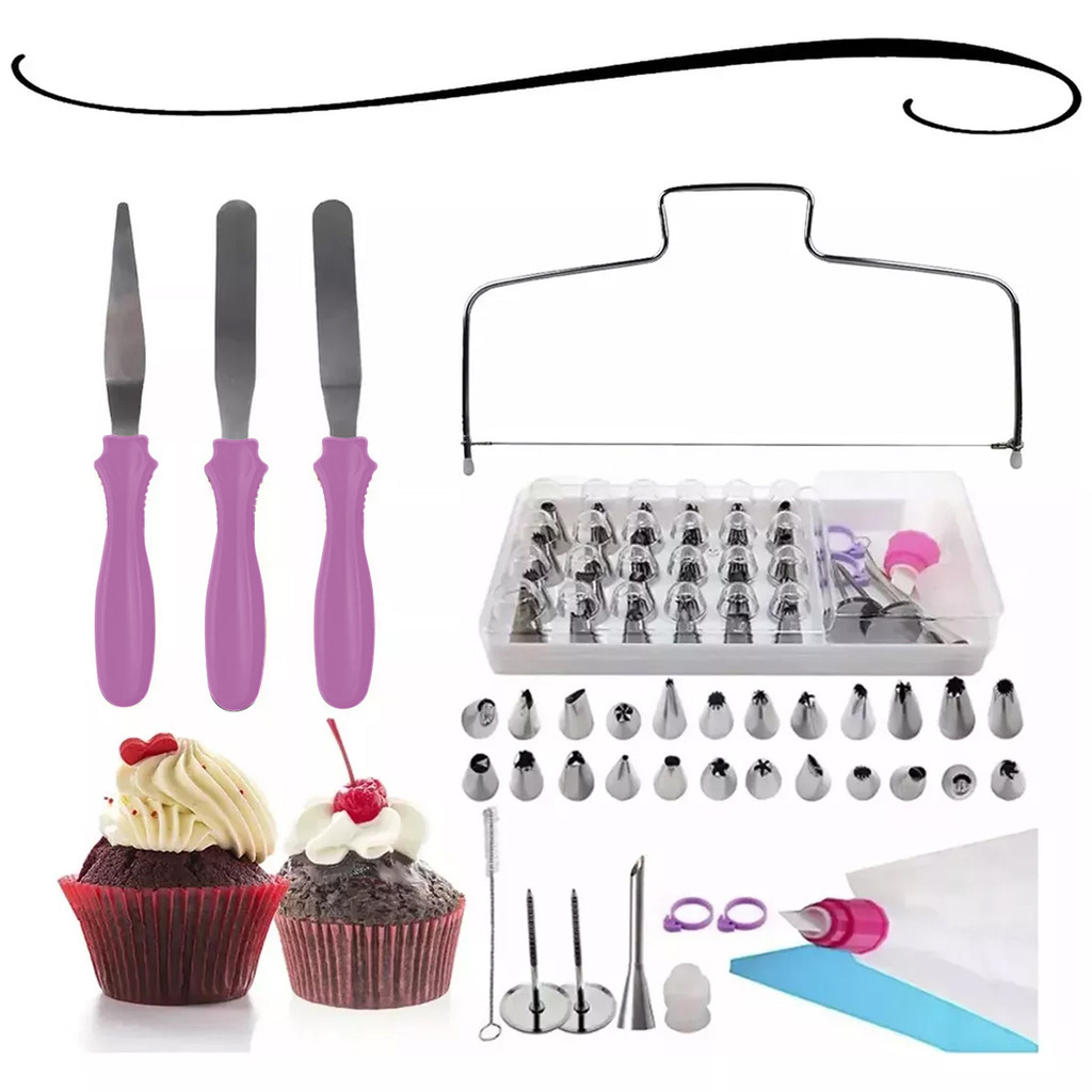 Kit Confeiteiro Completo Nivelador De Bolos Sacos E Bicos Inox Confeitar 3 Espátulas Confeitar 28 Peças