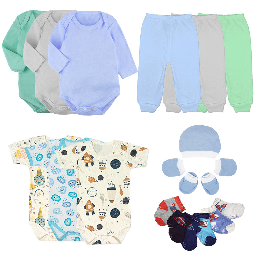 Kit Roupinha de Bebê 18 Peças Body Mijão Touca Luva Meias