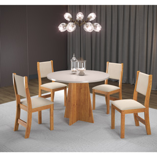 MESA DE JANTAR REDONDA 90x90 FOX COM 4 CADEIRAS SOL - CASA GIULIA