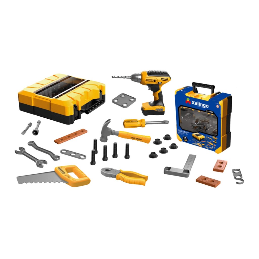 Brinquedo Infantil Maleta de Ferramentas com Parafusadeira 28 Peças Xalingo - 55025 em Oferta na Shopee