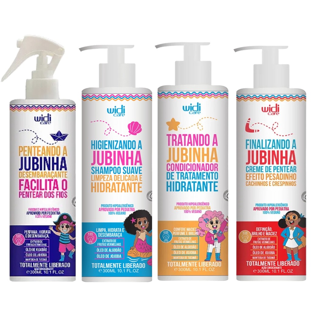 Kit Jubinha Widi Care Shampoo + Condicionador + Creme Pesadinho + Spray Desembaraçante Infantil