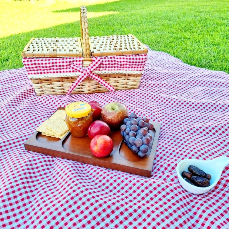Kit Cesta Piquenique Vime C/ Forro + Toalha Xadrez Vermelho em Oferta na Shopee