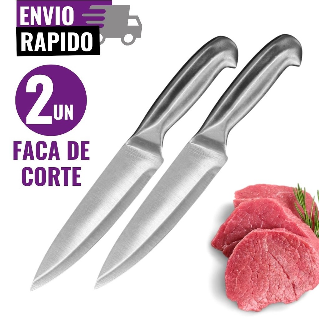 Kit 2 Faca de Corte Peixeira 6 ou 7 Profissional Açougueiro Churrasco Gourmet Cozinha Inteiriça em Oferta na Shopee