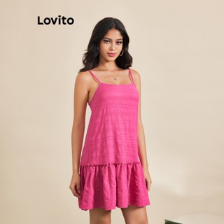 Lovito Vestido Casual Básico com Babados Lettuce Trim para Mulheres LBE03148 (Rosa Pink)