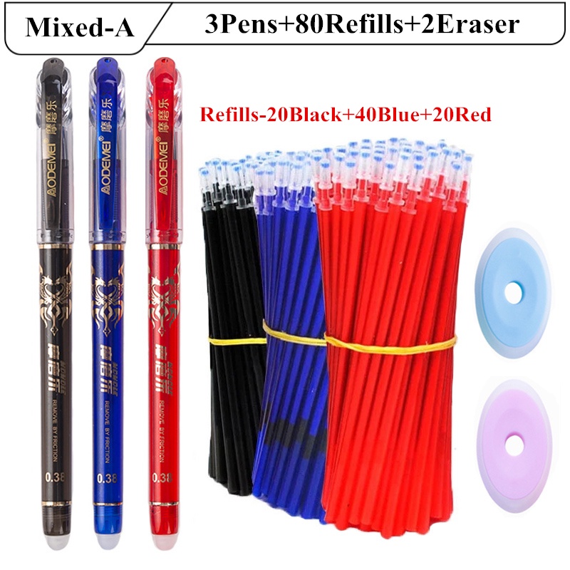 Conjunto De Canetas De Gel 85 Unidades-3 + 80 Recargas + 2 Borrachas (0.38 Mm) Para Escrita Escolar E De Escritório (Azu em Oferta na Shopee