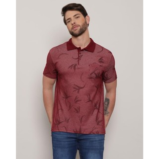 Polo Masculina Piquet Manga Curta Estampado Vermelho
