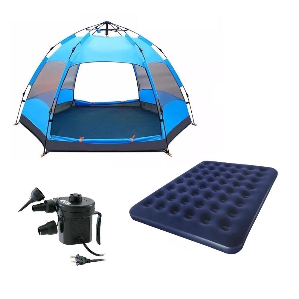BARRACA CAMPING 5-8 PESSOAS + COLCHÃO CASAL + BOMBA ELÉTRICA 127V