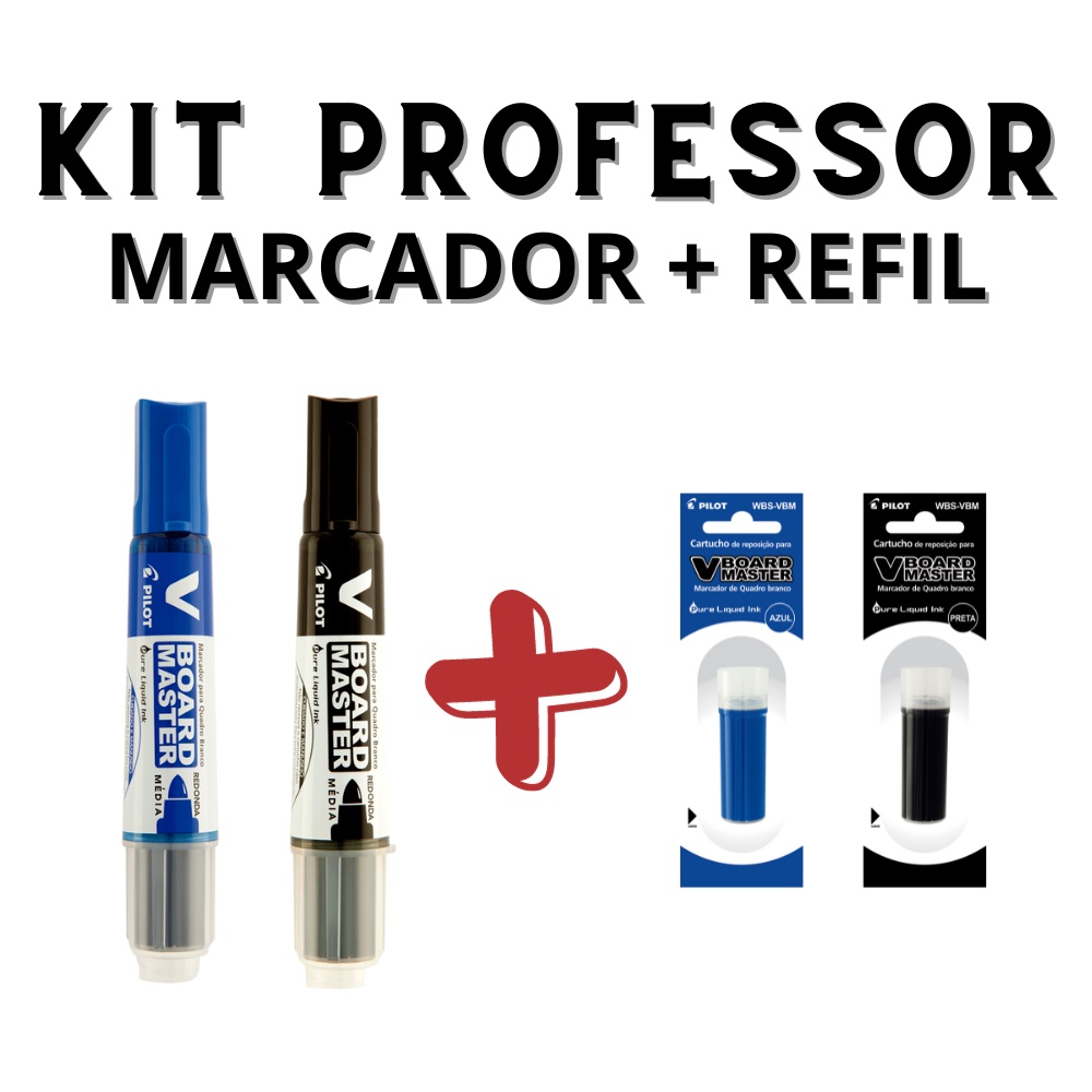 Kit 2 Marcadores Para Quadro Branco + Refil PILOT V-Board Master