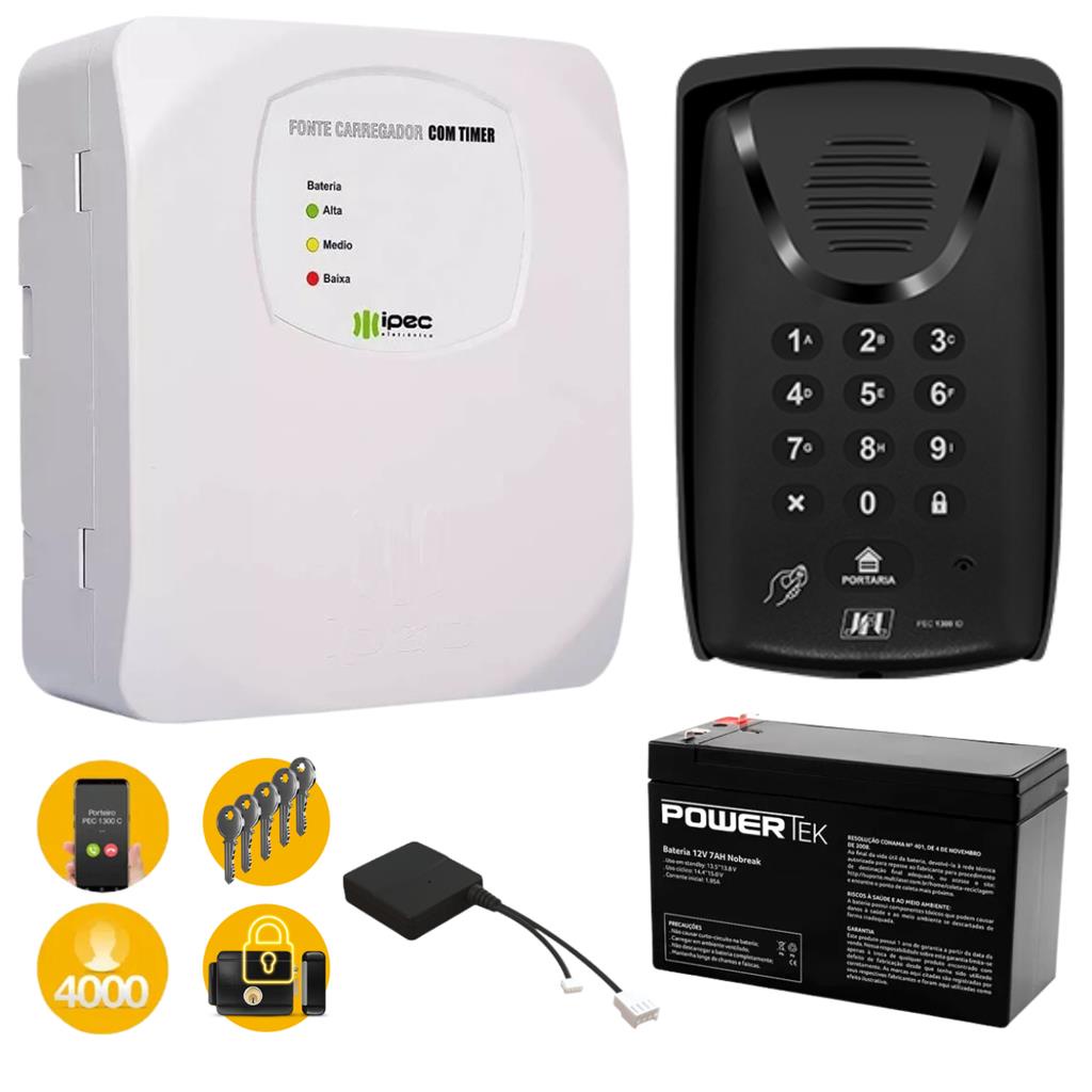 Porteiro Coletivo JFL PEC 1310 C Condominial: GSM, RFID e Fonte Carregadora No-B