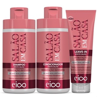 Eico Salão Em Casa Hidratação Intensiva Shampoo Condicionador 450ml + Modelador Leave-in + Spray Revitalizante