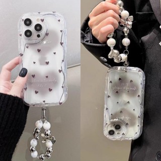 Caixa Para Samsung Galaxy A32 A33 A34 A50 A30S A50S A51 M40S A52 A52S A53 A54 Fashion Pulseira Do Coração Galvanizada Love Bow Pearl Chain Telefone Quente