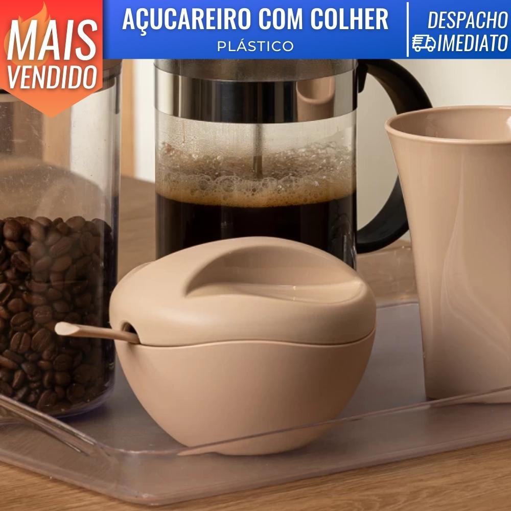 Açucareiro C/ Colher De Mesa Porta Açúcar Tampa UZ Plástico