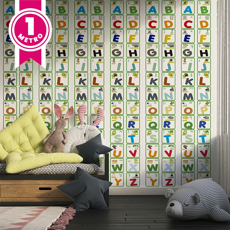 Papel de Parede Adesivo Infantil Alfabeto Com Detalhes Em Tons de Verde 1m em Oferta na Shopee
