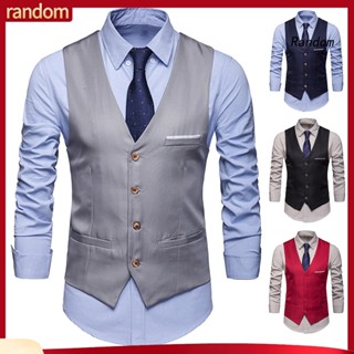 [RAN] Colete Homem Formal De Negócios Sem Mangas Slim Fit De Um Peito Em V Pescoço Seda Bolsos Anti-Rugas Casaco De Noivo