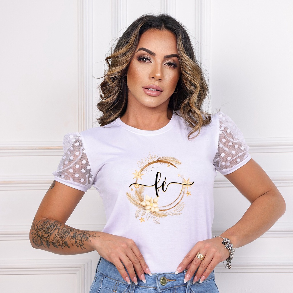 Blusa Feminina T-shirt de Luxo - Desejos em Oferta na Shopee
