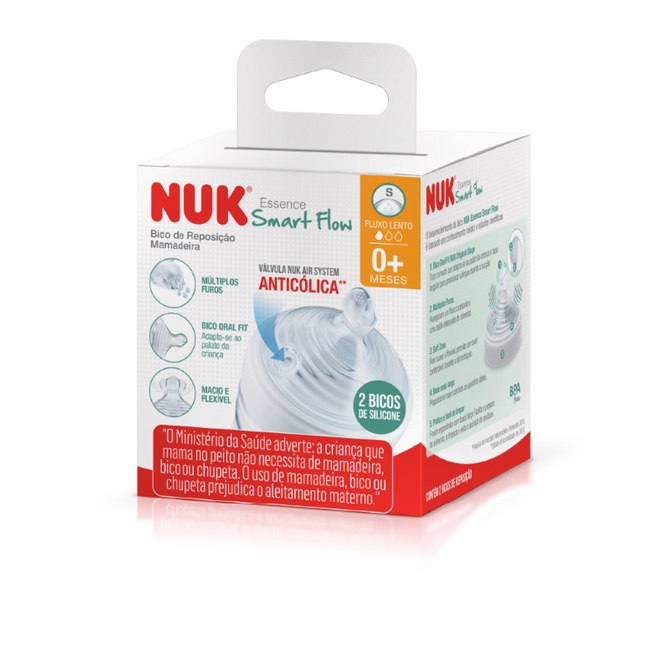 BICO NUK F1 ESSENCE TC SMART FLOW FLUXO LENTO 3 FUROS C/2UN SILICONE ANTICÓLICA ANTIVAZAMENTO