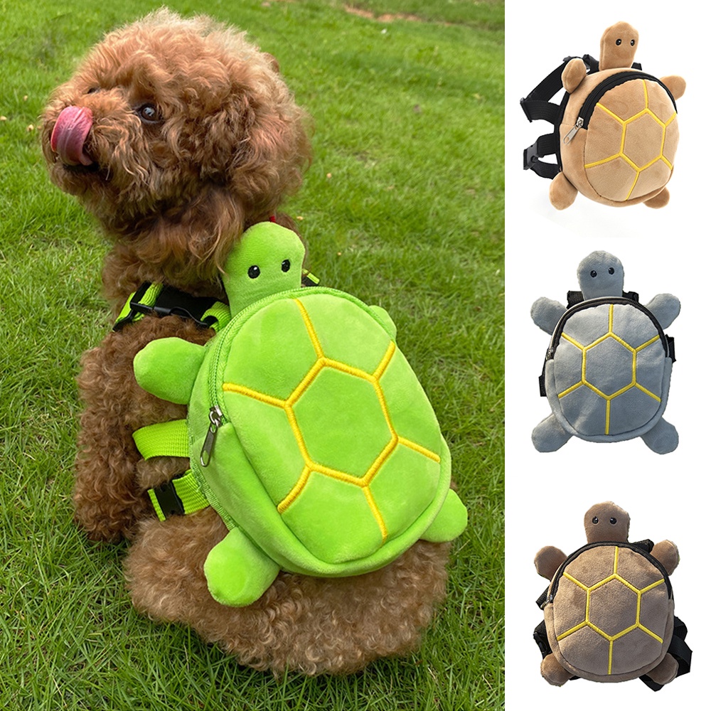 Mochila De Pelúcia Com Zíper Para Animais De Estimação Sacos Escolares Cachorros Em Forma De Tartaruga Snack De Cachorro Fofo De Grande Capacidade Portátil