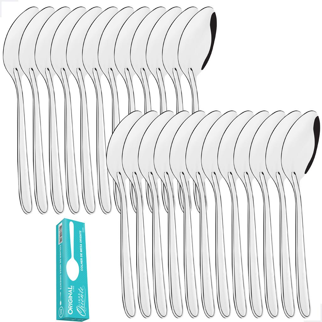 Kit Jogo 24 Colher Mesa Sopa Buffet Restaurante Lanchonete Aço Inox Linha Oriente Original Line - Home & Living