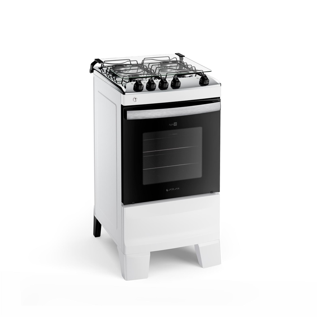 Fogão 4 Bocas Branco com Mesa Inox Atlas Agile Up Bivolt