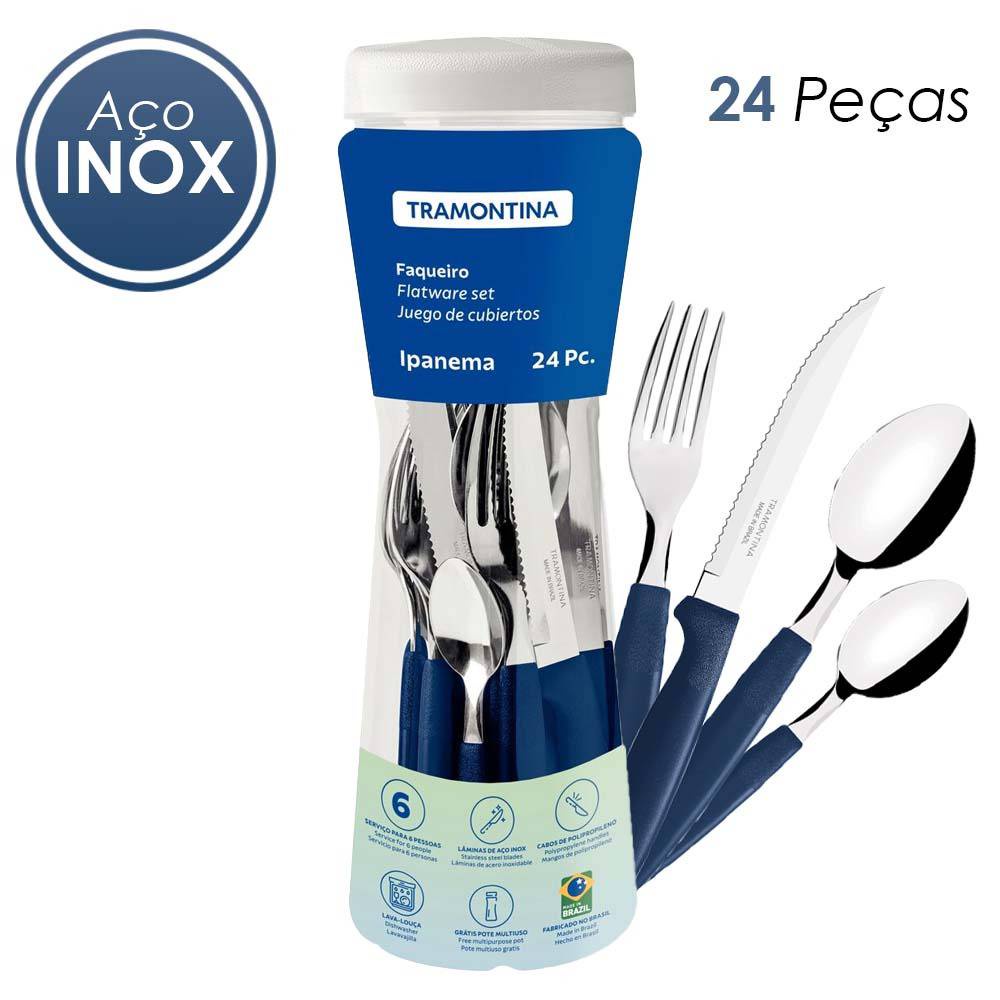 FAQUEIRO IPANEMA INOX 24 PECAS AZUL 23399191