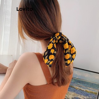 Lovito Clássico Laços de Cabelo com Flores para Mulheres LFA05040 (Azul Marinho/Amarelo)