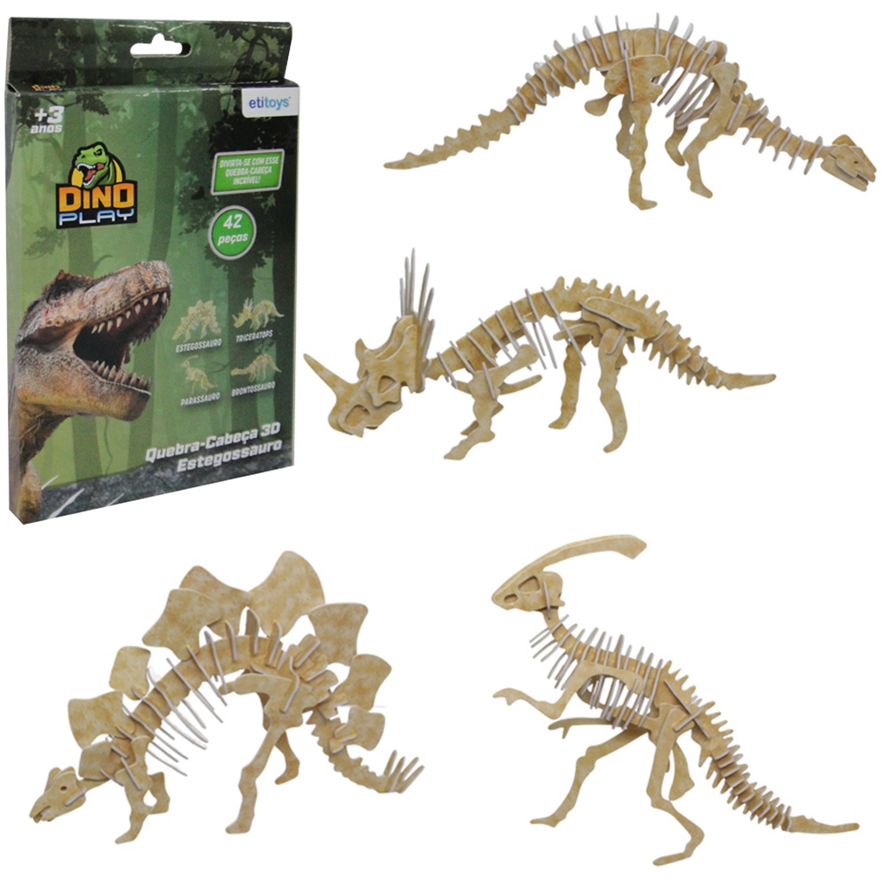 Quebra Cabeça 3D Fóssil de 34 a 42 Ossos de Dinossauro de Montar - 4 tipo de Dino Sortidos - Etitoys