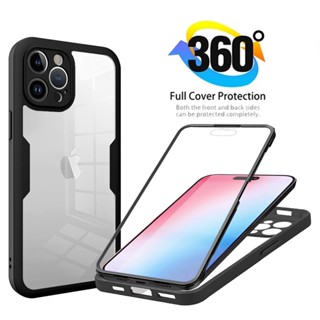 Capa De Silicone À Prova De Choque Para iPhone 15 14 13 12 11 Pro Max Plus Luxo 360 Corpo Inteiro Frente + Verso Telefone Transparente