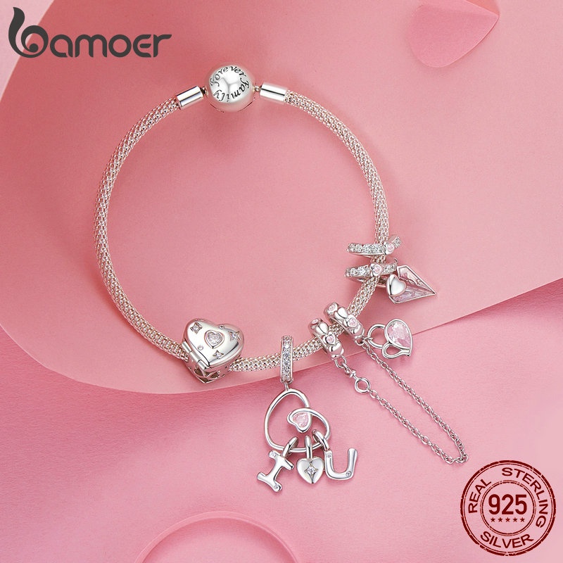 Detalhes do Bamoer 925 Sterling Sliver Charme De Fita Em Forma De Coração Acessórios Para Pulseira