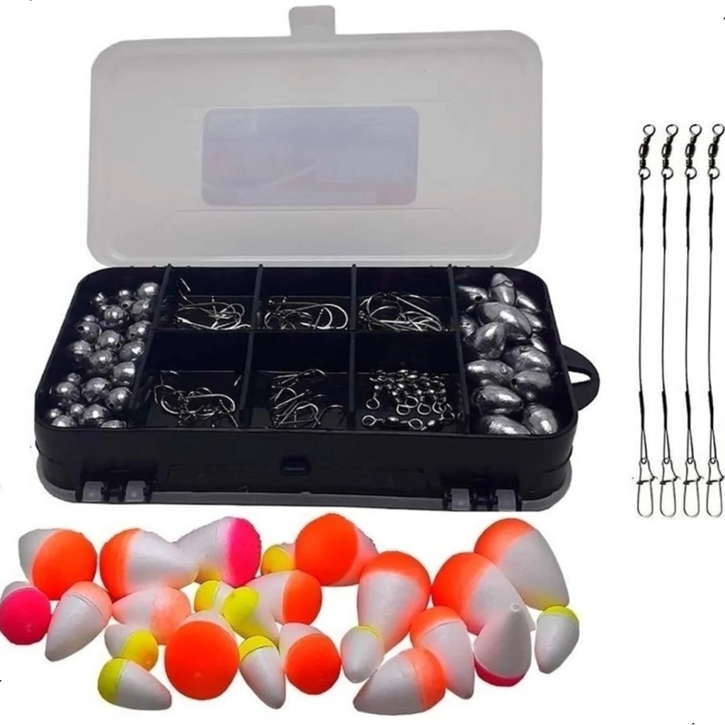 Kit Pesca Esportiva Estojo Anzol Girador Empate 131 itens em Oferta na Shopee