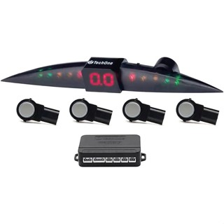Sensor De Estacionamento 4 Pontas OEM Prata Tech One C/ Display Módulo Central + Kit Instalação