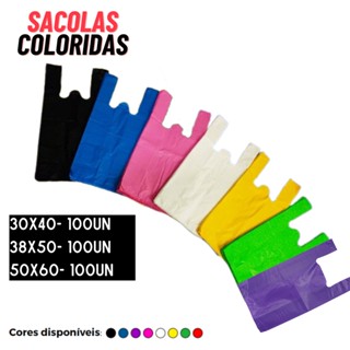 300 Sacolas Coloridas 30x40, 40x50 e 50x60 - 100 De cada Sacolinhas para Lojas, supermercados, comércio em geral.