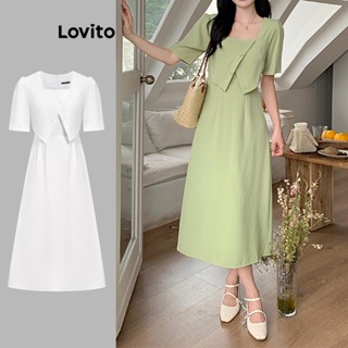 Lovito Elegante Vestido com Fenda e Botões Falsos 2 em 1 para Mulheres L74ED187