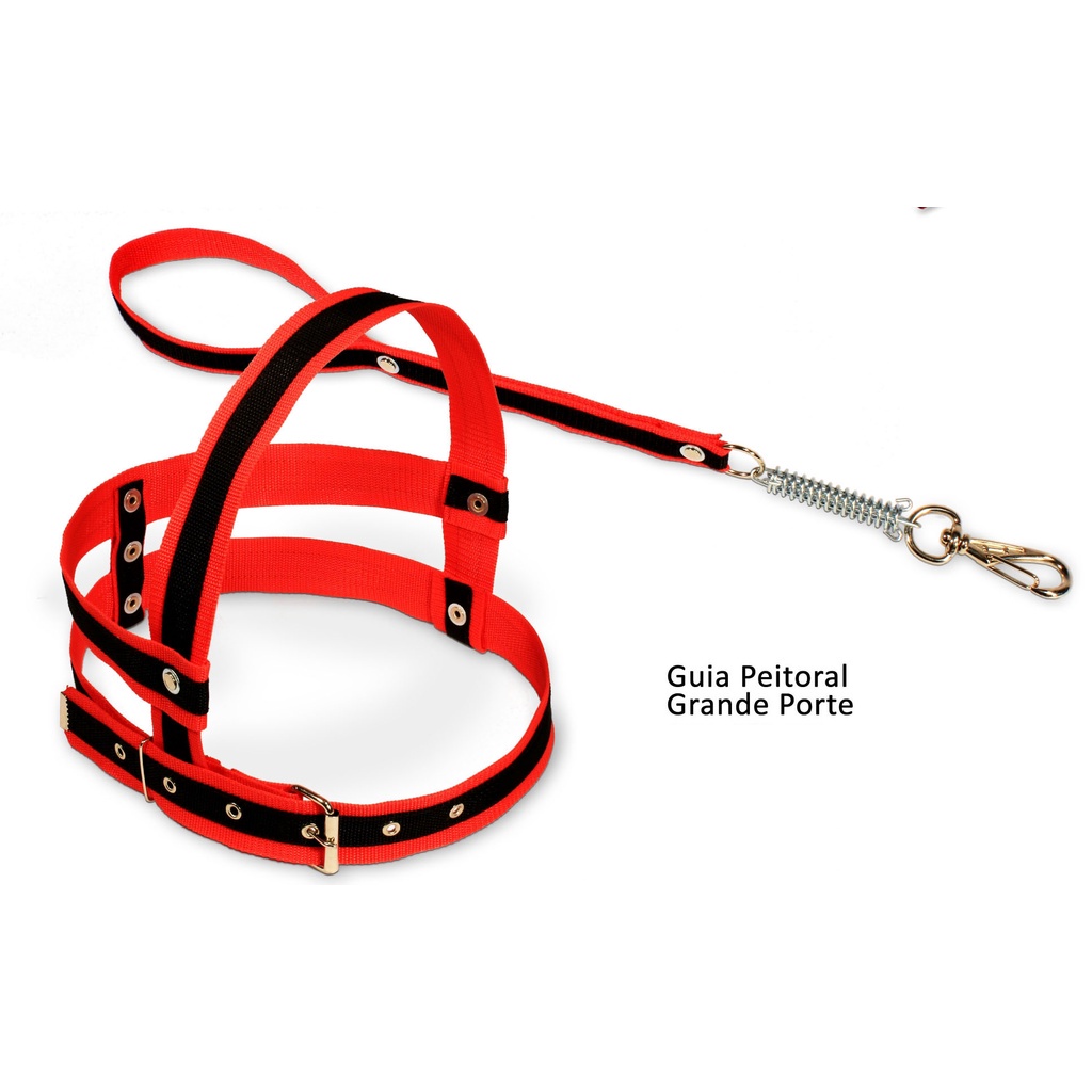 Peitoral Tam.8 de Nylon e guia de passeio c/ mola - Cães Grande Porte Passeio Contenção Adestramento