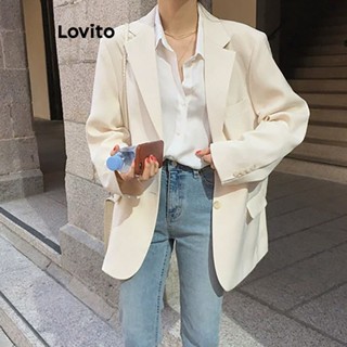 Lovito Blazer Casual De Bolso Com Botão Liso Para Mulheres LNA36107 (Off White)