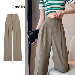 Lovito Casual Calça Feminina Lisa com Botão L73AD112