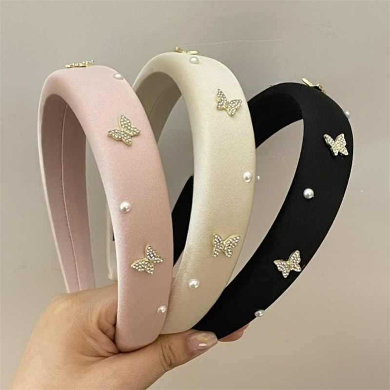 Novo Luxo Bling Brilho Borboleta Pérola Decoração HairBands Headwear Headbands Para Mulheres Elegantes