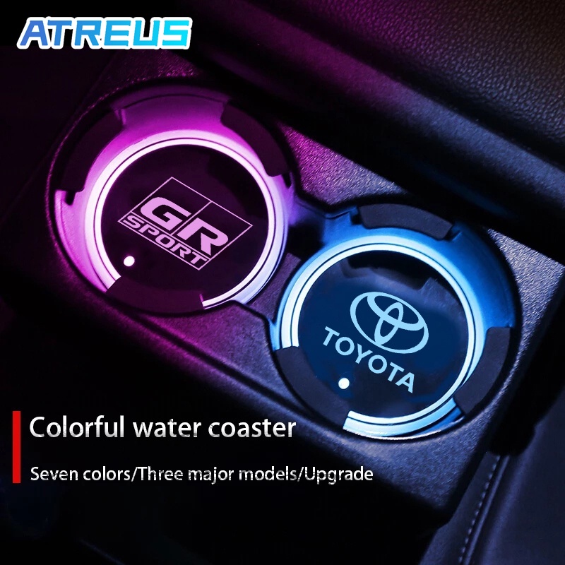 Toyota Tapete Antiderrapante Com Claro LED Colorido Luminosa Para Carro Copos De Água Bases Copos Para Toyota Corolla Cross Hilux Yaris Etios RAV4 Bandeirante
